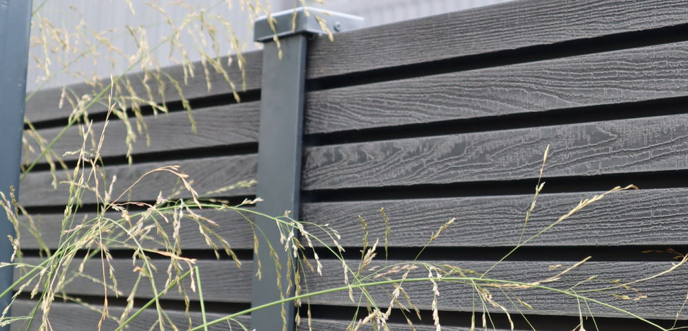 DuraPost Urban Composite slatted fencing in grey